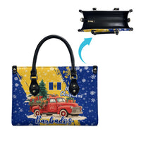 Barbados Christmas Leather Bag with Blue Yellow Xmas Snowflakes Red Truck and Coat of Arms - Wonder Print Shop