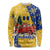 Barbados Christmas Long Sleeve Shirt with Blue Yellow Xmas Snowflakes Red Truck and Coat of Arms - Wonder Print Shop