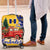 Barbados Christmas Luggage Cover with Blue Yellow Xmas Snowflakes Red Truck and Coat of Arms - Wonder Print Shop
