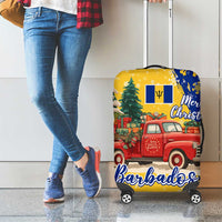 Barbados Christmas Luggage Cover with Blue Yellow Xmas Snowflakes Red Truck and Coat of Arms - Wonder Print Shop
