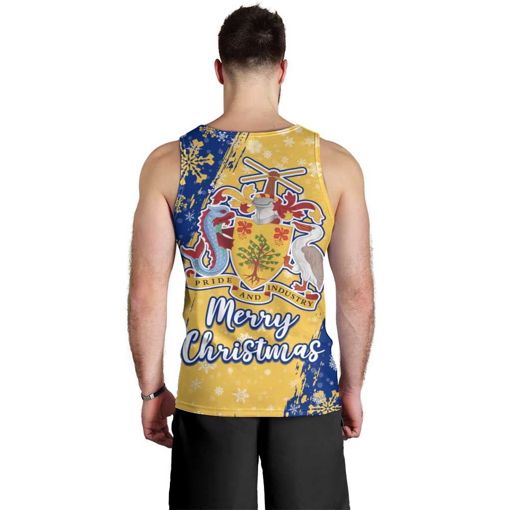 Barbados Christmas Men Tank Top with Blue Yellow Xmas Snowflakes Red Truck and Coat of Arms - Wonder Print Shop