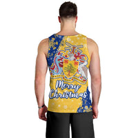 Barbados Christmas Men Tank Top with Blue Yellow Xmas Snowflakes Red Truck and Coat of Arms - Wonder Print Shop