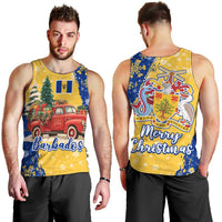 Barbados Christmas Men Tank Top with Blue Yellow Xmas Snowflakes Red Truck and Coat of Arms - Wonder Print Shop