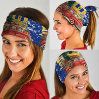 Barbados Christmas Neck Gaiter with Blue Yellow Xmas Snowflakes Red Truck and Coat of Arms - Wonder Print Shop