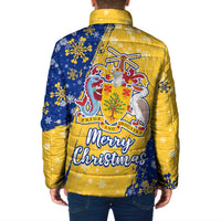Barbados Christmas Padded Jacket with Blue Yellow Xmas Snowflakes Red Truck and Coat of Arms - Wonder Print Shop
