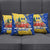 Barbados Christmas Pillow Cover with Blue Yellow Xmas Snowflakes Red Truck and Coat of Arms - Wonder Print Shop