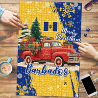 Barbados Christmas Puzzle with Blue Yellow Xmas Snowflakes Red Truck and Coat of Arms - Wonder Print Shop