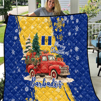 Barbados Christmas Quilt with Blue Yellow Xmas Snowflakes Red Truck and Coat of Arms - Wonder Print Shop