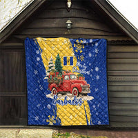 Barbados Christmas Quilt with Blue Yellow Xmas Snowflakes Red Truck and Coat of Arms - Wonder Print Shop