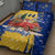 Barbados Christmas Quilt Bed Set with Blue Yellow Xmas Snowflakes Red Truck and Coat of Arms - Wonder Print Shop
