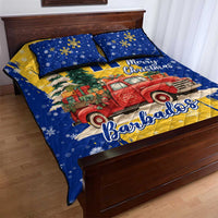 Barbados Christmas Quilt Bed Set with Blue Yellow Xmas Snowflakes Red Truck and Coat of Arms - Wonder Print Shop