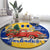 Barbados Christmas Round Carpet with Blue Yellow Xmas Snowflakes Red Truck and Coat of Arms - Wonder Print Shop