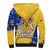 Barbados Christmas Sherpa Hoodie with Blue Yellow Xmas Snowflakes Red Truck and Coat of Arms - Wonder Print Shop