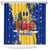 Barbados Christmas Shower Curtain with Blue Yellow Xmas Snowflakes Red Truck and Coat of Arms - Wonder Print Shop