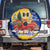 Barbados Christmas Spare Tire Cover with Blue Yellow Xmas Snowflakes Red Truck and Coat of Arms - Wonder Print Shop