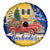 Barbados Christmas Spare Tire Cover with Blue Yellow Xmas Snowflakes Red Truck and Coat of Arms - Wonder Print Shop