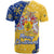 Barbados Christmas T Shirt with Blue Yellow Xmas Snowflakes Red Truck and Coat of Arms - Wonder Print Shop