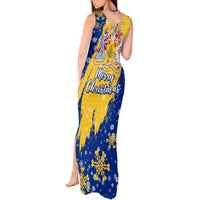 Barbados Christmas Tank Maxi Dress with Blue Yellow Xmas Snowflakes Red Truck and Coat of Arms - Wonder Print Shop