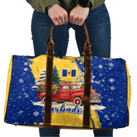 Barbados Christmas Travel Bag with Blue Yellow Xmas Snowflakes Red Truck and Coat of Arms - Wonder Print Shop