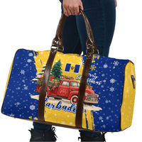 Barbados Christmas Travel Bag with Blue Yellow Xmas Snowflakes Red Truck and Coat of Arms - Wonder Print Shop