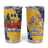 Barbados Christmas Tumbler Cup with Blue Yellow Xmas Snowflakes Red Truck and Coat of Arms - Wonder Print Shop
