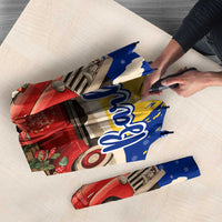 Barbados Christmas Umbrella with Blue Yellow Xmas Snowflakes Red Truck and Coat of Arms - Wonder Print Shop