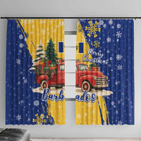 Barbados Christmas Window Curtain with Blue Yellow Xmas Snowflakes Red Truck and Coat of Arms - Wonder Print Shop