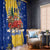 Barbados Christmas Window Curtain with Blue Yellow Xmas Snowflakes Red Truck and Coat of Arms - Wonder Print Shop
