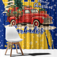 Barbados Christmas Window Curtain with Blue Yellow Xmas Snowflakes Red Truck and Coat of Arms - Wonder Print Shop