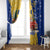 Barbados Christmas Window Curtain with Blue Yellow Xmas Snowflakes Red Truck and Coat of Arms - Wonder Print Shop