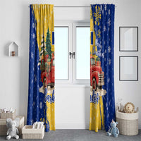 Barbados Christmas Window Curtain with Blue Yellow Xmas Snowflakes Red Truck and Coat of Arms - Wonder Print Shop
