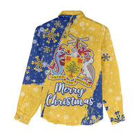 Barbados Christmas Women Casual Shirt with Blue Yellow Xmas Snowflakes Red Truck and Coat of Arms - Wonder Print Shop