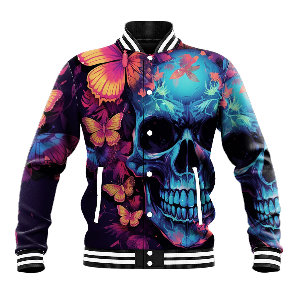 Fantasy Skull with Butterflies Baseball Jacket Love me or hate me i'm still gonna shine - Wonder Print Shop