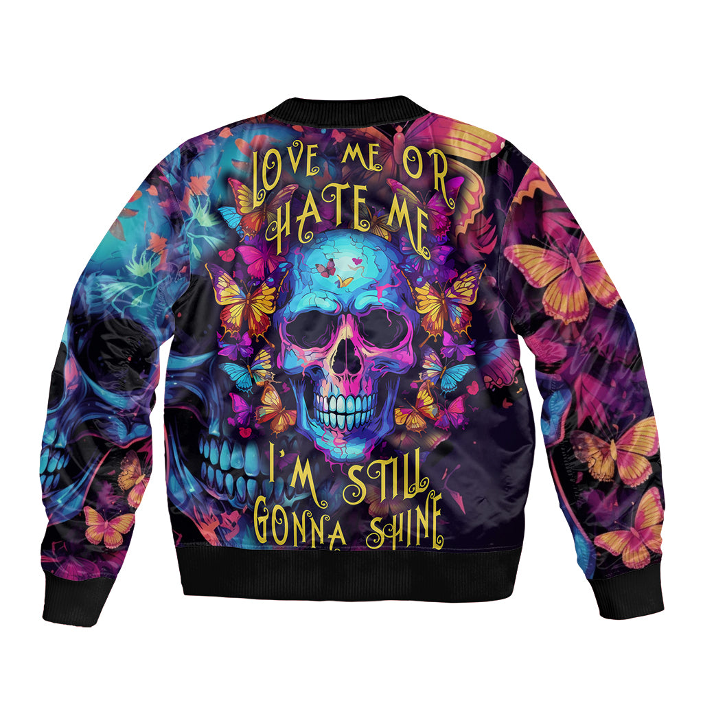 Fantasy Skull with Butterflies Bomber Jacket Love me or hate me i'm still gonna shine - Wonder Print Shop