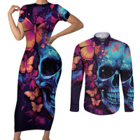 Fantasy Skull with Butterflies Couples Matching Short Sleeve Bodycon Dress and Long Sleeve Button Shirts Love me or hate me i'm still gonna shine - Wonder Print Shop