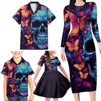 Fantasy Skull with Butterflies Family Matching Long Sleeve Bodycon Dress and Hawaiian Shirt Love me or hate me i'm still gonna shine - Wonder Print Shop