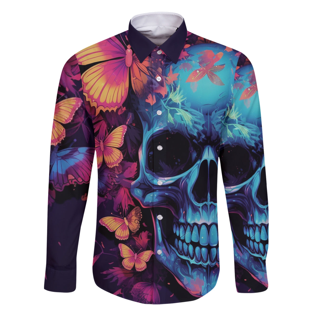 Fantasy Skull with Butterflies Family Matching Off Shoulder Long Sleeve Dress and Hawaiian Shirt Love me or hate me i'm still gonna shine - Wonder Print Shop