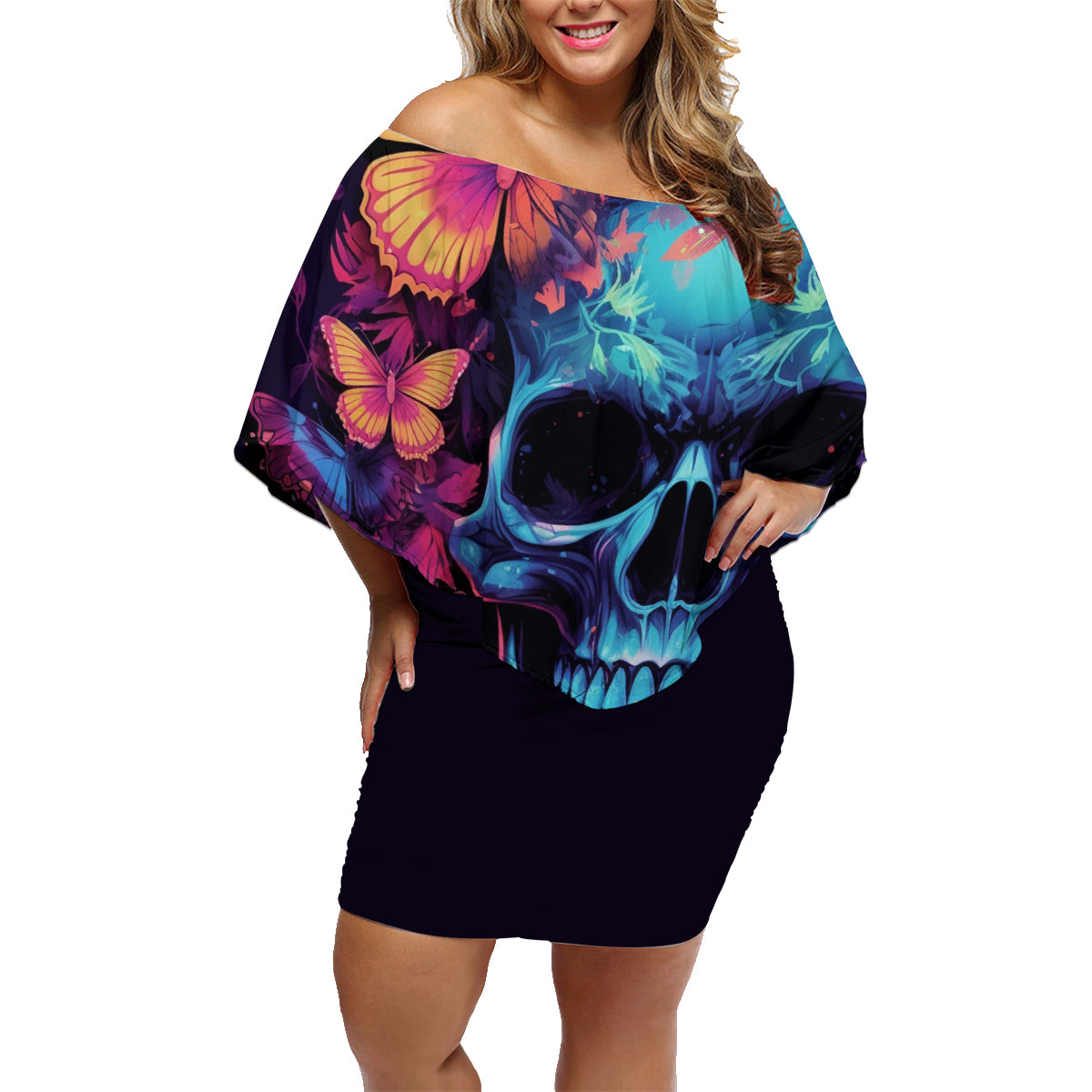 Fantasy Skull with Butterflies Family Matching Off Shoulder Short Dress and Hawaiian Shirt Love me or hate me i'm still gonna shine - Wonder Print Shop