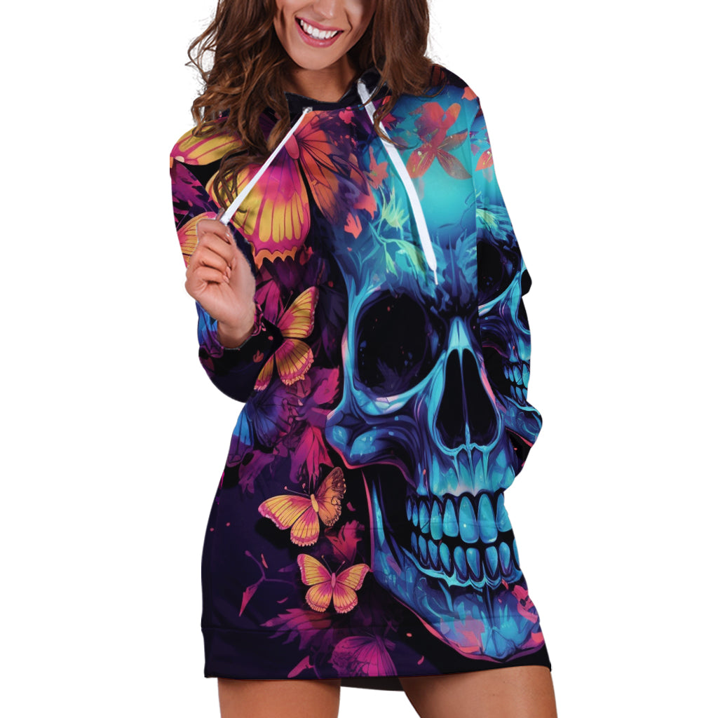 Fantasy Skull with Butterflies Hoodie Dress Love me or hate me i'm still gonna shine - Wonder Print Shop
