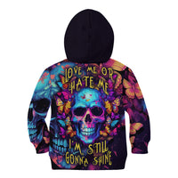 Fantasy Skull with Butterflies Kid Hoodie Love me or hate me i'm still gonna shine - Wonder Print Shop