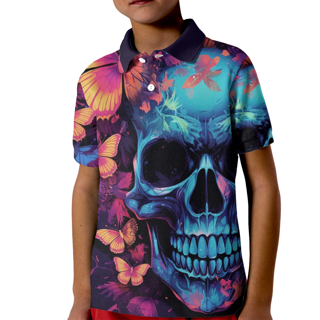 Fantasy Skull with Butterflies Kid Polo Shirt Love me or hate me i'm still gonna shine - Wonder Print Shop