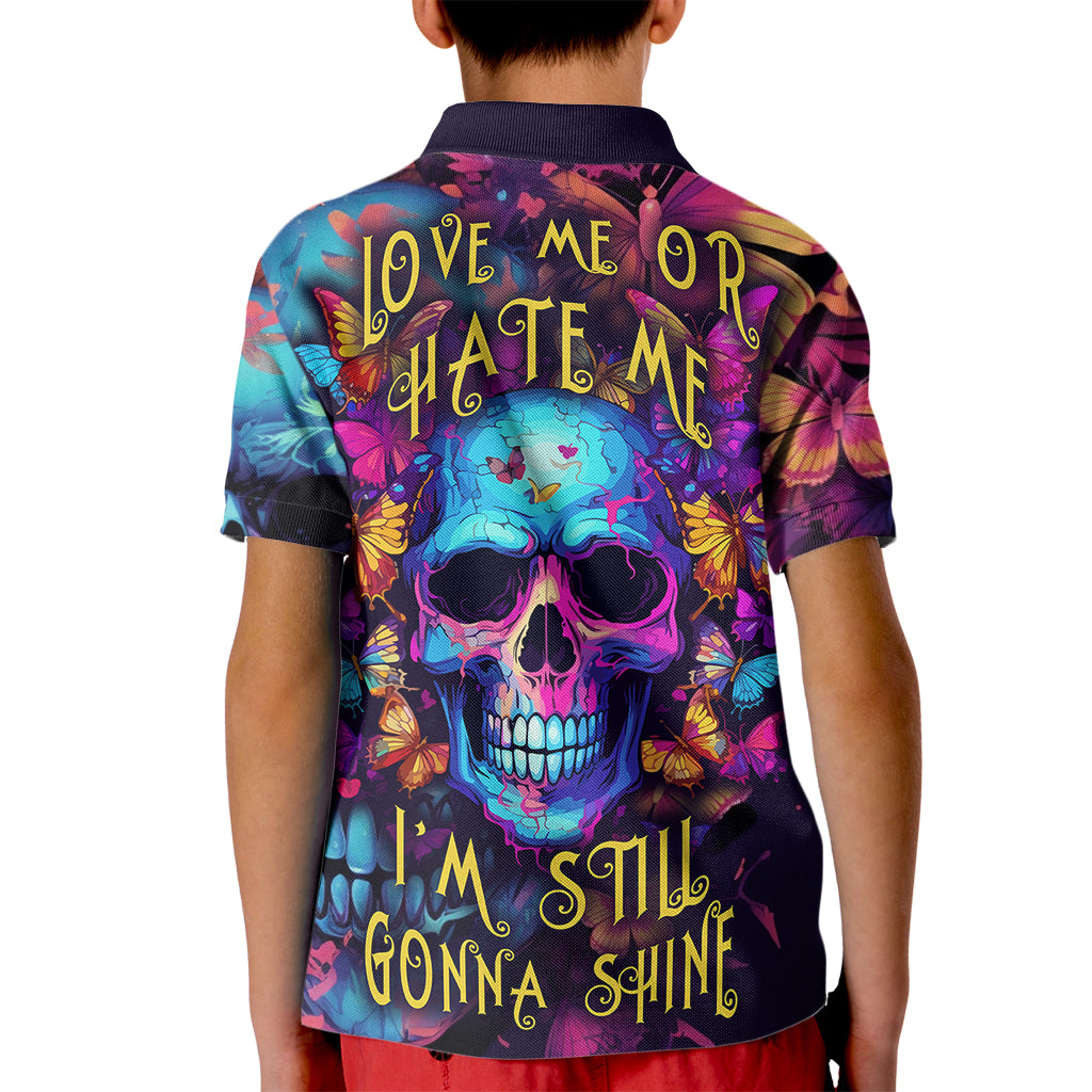 Fantasy Skull with Butterflies Kid Polo Shirt Love me or hate me i'm still gonna shine - Wonder Print Shop