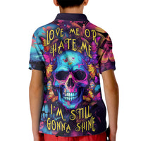 Fantasy Skull with Butterflies Kid Polo Shirt Love me or hate me i'm still gonna shine - Wonder Print Shop