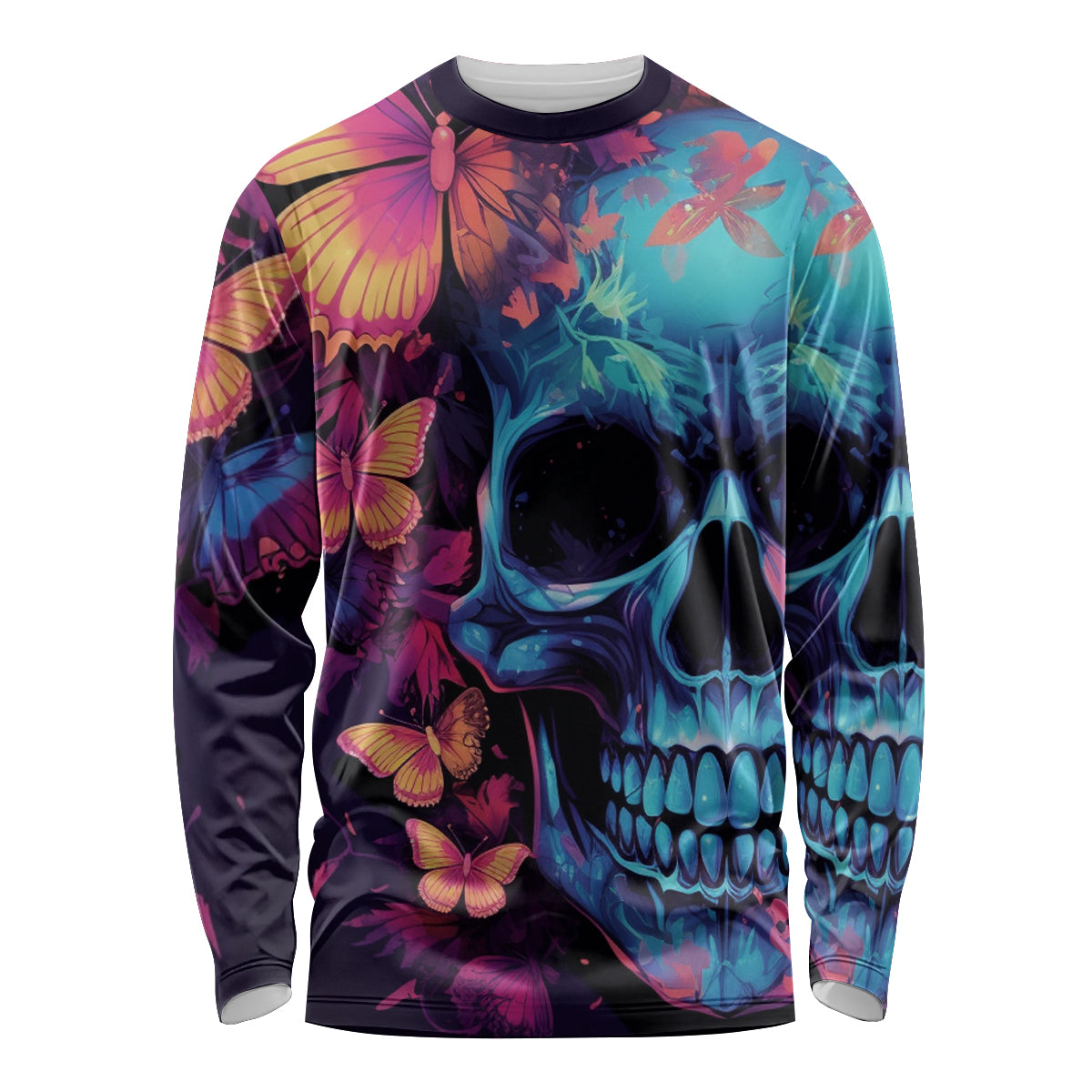 Fantasy Skull with Butterflies Long Sleeve Shirt Love me or hate me i'm still gonna shine - Wonder Print Shop
