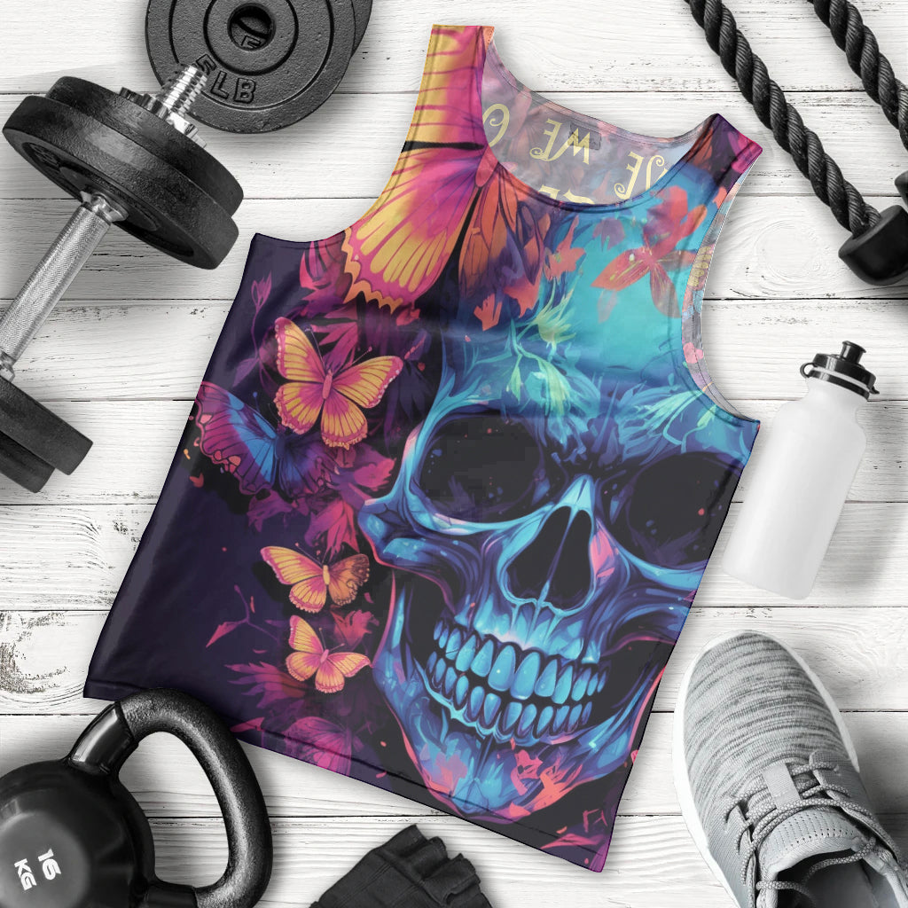 Fantasy Skull with Butterflies Men Tank Top Love me or hate me i'm still gonna shine - Wonder Print Shop