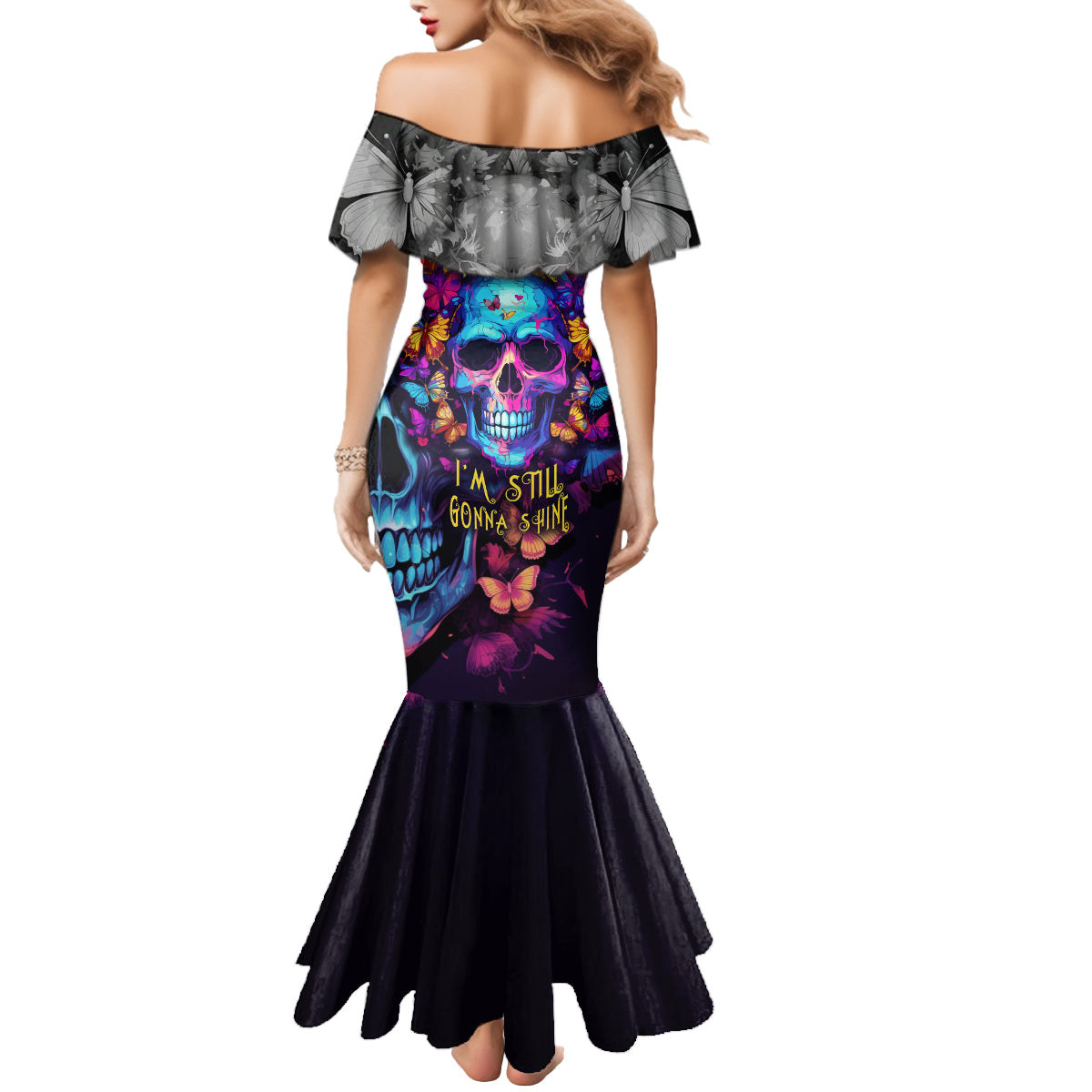 Fantasy Skull with Butterflies Mermaid Dress Love me or hate me i'm still gonna shine - Wonder Print Shop