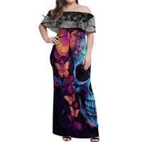 Fantasy Skull with Butterflies Off Shoulder Maxi Dress Love me or hate me i'm still gonna shine - Wonder Print Shop
