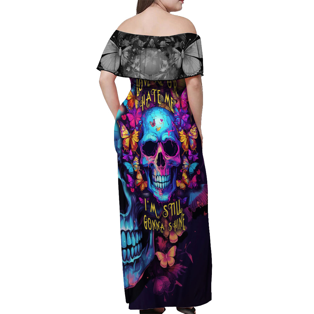 Fantasy Skull with Butterflies Off Shoulder Maxi Dress Love me or hate me i'm still gonna shine - Wonder Print Shop