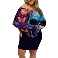 Fantasy Skull with Butterflies Off Shoulder Short Dress Love me or hate me i'm still gonna shine - Wonder Print Shop