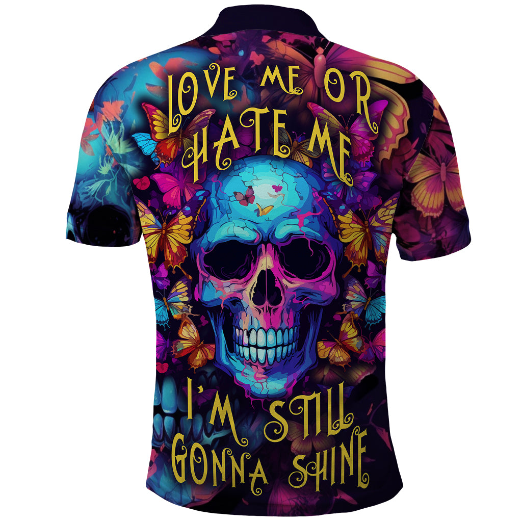 Fantasy Skull with Butterflies Polo Shirt Love me or hate me i'm still gonna shine - Wonder Print Shop